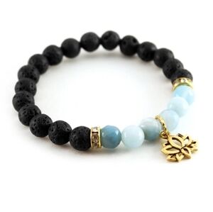 Black and Blue Beaded Bracelet with Gold Charm